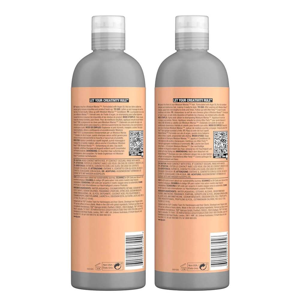 Tigi Bed-Head Moisture Maniac Shampoo and Conditioner Pack - 25.36 oz/750ml
